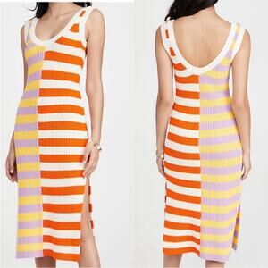 STAUD Seashore Striped Knit Midi Dress - Large